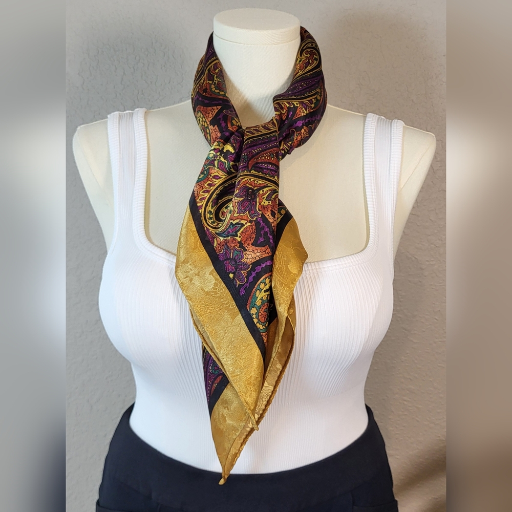 Purple and Gold Lightweight Paisley Wrap - 30.5 x 30.5 Square - Picture 2 of 8